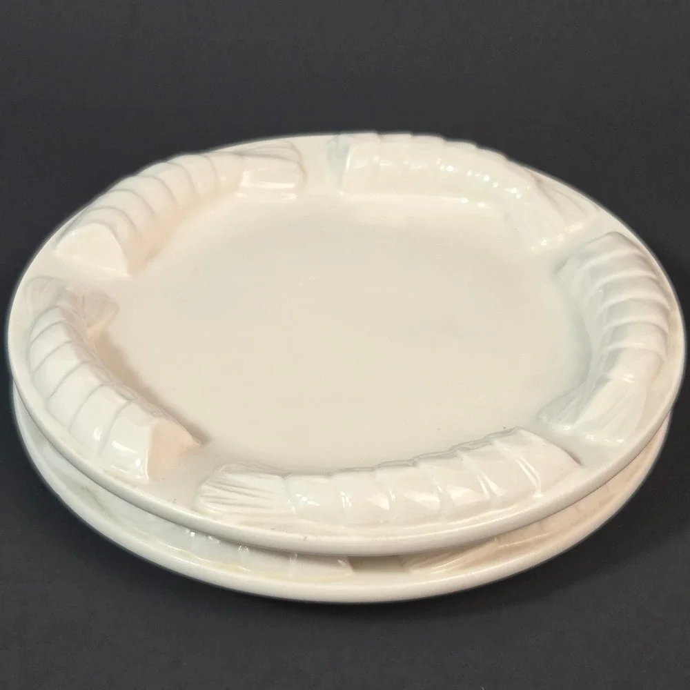 Vintage 1984 Shafford Japan Shrimp Cocktail Plates White Ceramic Set of 2 6.25in